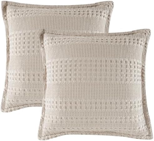 PHF Cotton Ruffle Waffle Weave Euro Sham Covers 26"x26", No Insert by PHF