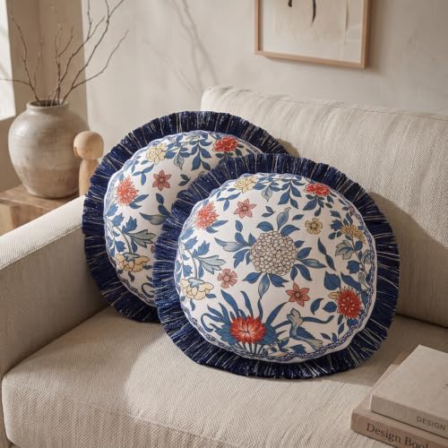 patdrea Vintage Linen Throw Pillow Cover, Diameter 16" - Image 3