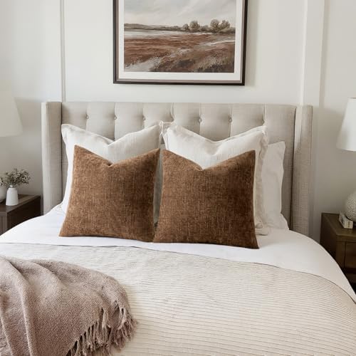 MIULEE Textured Chenille Throw Pillow Covers 18x18 Inch Honey Brown - Image 5