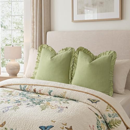 Foindtower Set of 2 Decorative Linen Fringe Ruffle Throw Pillow Covers Soft - Image 7