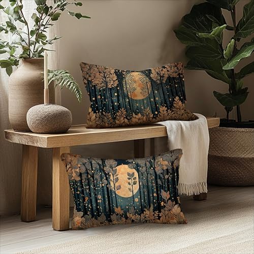 Vintage William Morris Inspired Gold Forest Moon Pillow Covers 20x12 Set of 2 - Image 5