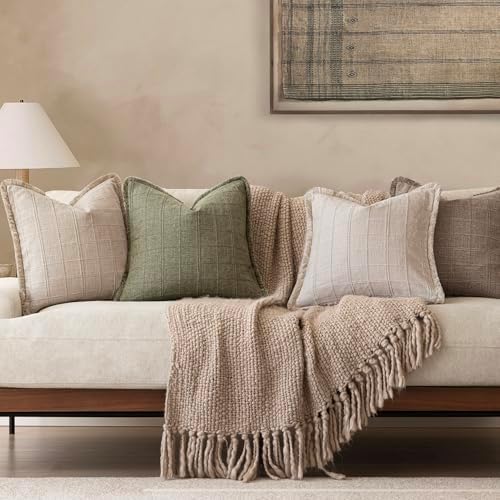 Foindtower Set of 2 Decorative Linen Check Fringe Throw Pillow Covers Farmhouse - Image 7
