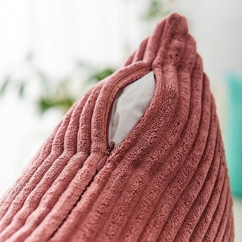 Home Brilliant 24x24 Pillow Covers Pink Decor Striped Velvet Corduroy Euro Sham - Image 4