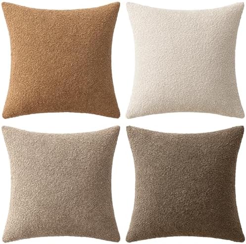 MIULEE Fall Decorative Boucle Throw Pillow Covers 18x18 Brown Set of 4 - Image 6