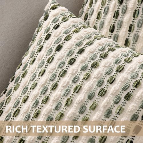 ANRODUO Boho Decorative Throw Pillow Covers Cream Olive 18x18 Inch Set of 2 - Image 4