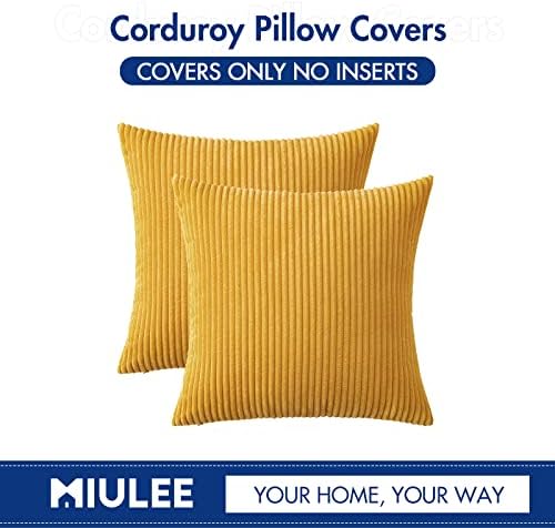 MIULEE Soft Corduroy Throw Pillow Covers Set of 2 18x18 Mustard Yellow - Image 6