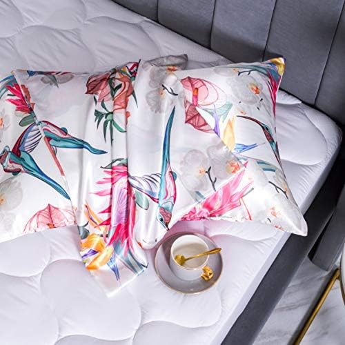 Floral Printed Satin Pillowcase, Queen Cooling Pillow Cases Set of 2 - Image 6