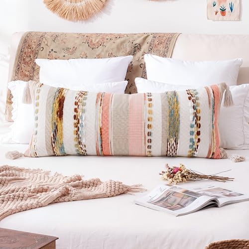 PANOD Boho Long Lumbar Throw Pillow Cover 14 x 36 Red Brown, Chenille Morocan - Image 2