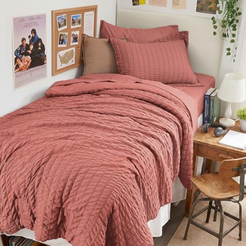 HYMOKEGE Coral Twin Comforter Set Seersucker 5 Pieces, All Season Luxury Bed in by HYMOKEGE