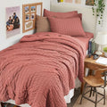 HYMOKEGE Coral Twin Comforter Set Seersucker 5 Pieces, All Season Luxury Bed in by HYMOKEGE