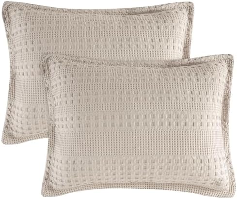 PHF Cotton Ruffle Waffle Pillow Shams King Size 20"x36", No Insert by PHF