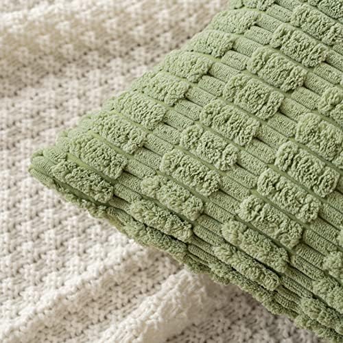 MIULEE Corduroy Decorative Throw Pillow Covers 20x20 Sage Green Pack of 2 - Image 2