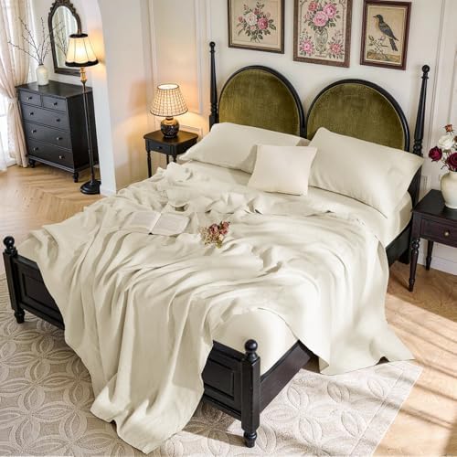 SONORO KATE 100% French Linen Twin XL Size Sheets Set, Natural Flax Bedding by SONOROKATE
