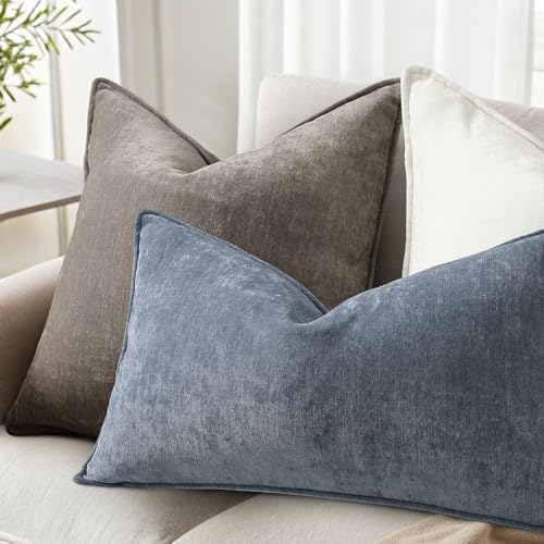 decorUhome Chenille Dark Grey Velvet Throw Pillow Covers 12x20 Set of 2 - Image 5