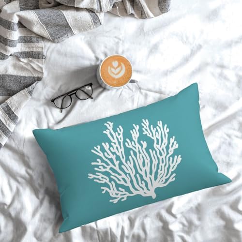 Coastal Pillow Covers 12x20 Set of 2 Aqua Teal Turquoise Coral Starfish Throw - Image 3