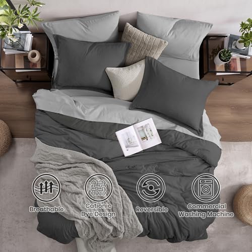 Monbix California King Comforter Set 7 Pieces Dark Grey Bed in a Bag - Image 2