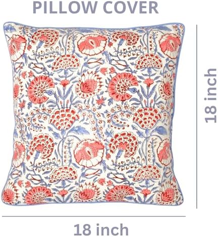 Ridhi Block Print Flamingo Pink Pillow Cover 18" x 18" Decorative Couch Pillows - Image 4