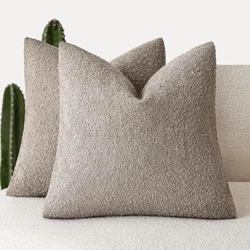 Foindtower Decorative Textured Boucle Throw Pillow Covers 24x24 Light Taupe by Foindtower