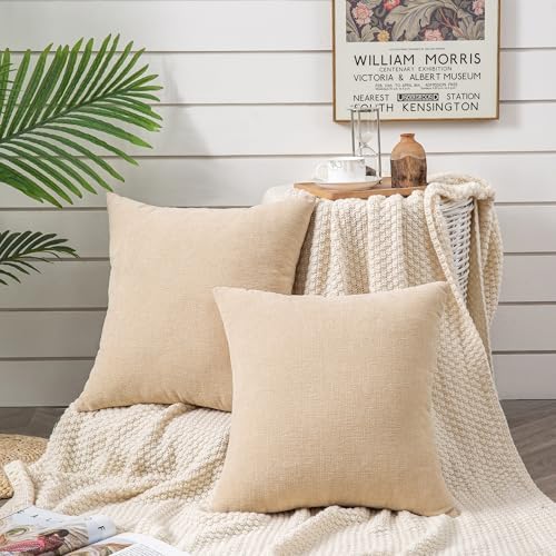 GAWAMAY Beige Chenille Throw Pillow Covers 20x20 Set of 2 - Image 2