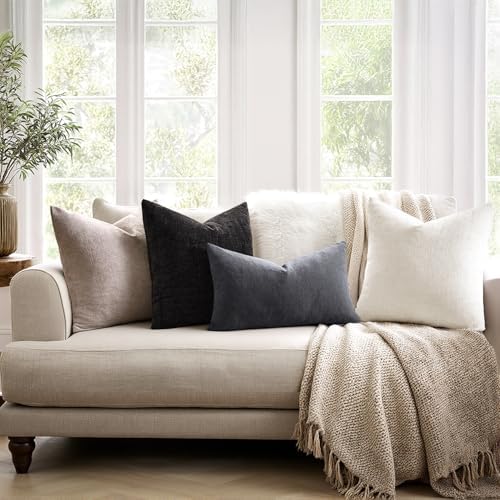 MIULEE Grey Chenille Couch Lumbar Throw Pillow Covers - Image 4