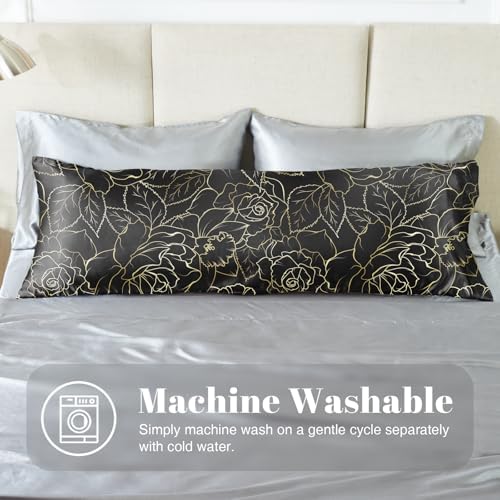 EXQ Home Satin Body Pillowcase for Hair and Skin- Rose on Black Silk Long - Image 4