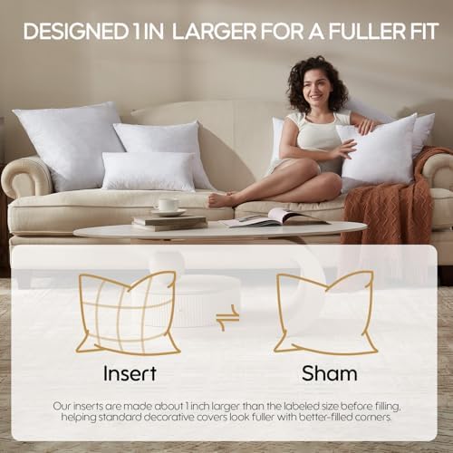 Feather Throw Pillow Inserts Set of 4, Soft Fluffy Square 18 x 18 Inches - Image 3