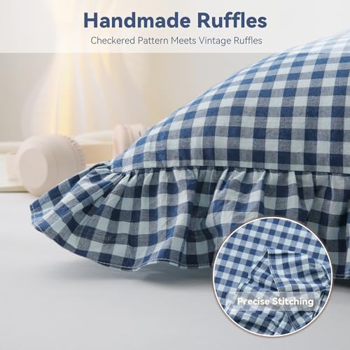 Navy Gingham Body Pillow Cover 20x54, Ruffled Cotton Sham - Image 4