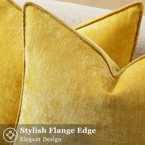 decorUhome Chenille Mineral Yellow Throw Pillow Covers 22x22 Set of 2 - Image 2