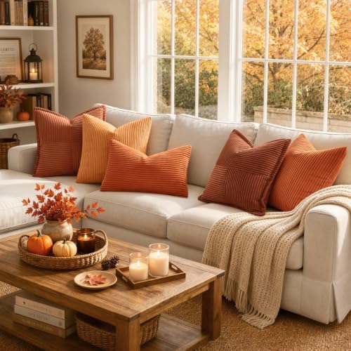 MIULEE Fall Decorative Corduroy Throw Pillow Covers Set of 2 20x20 Orange - Image 4