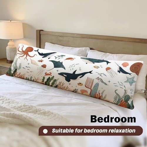 Coastal Beach Animal 20x54 Body Pillow Cover, Ocean Nursery Decor, Marine Life - Image 4