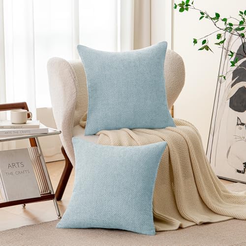 a moment Baby Blue Chenille Throw Pillow Covers 20x20 Inch Pack of 2 Modern - Image 2