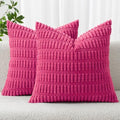 MIULEE Corduroy Decorative Throw Pillow Covers 18x18 Hot Pink Pack of 2 by MIULEE
