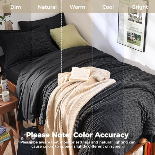 HYMOKEGE Black Twin Comforter Set Seersucker 5 Pieces, All Season Luxury Bed in - Image 5
