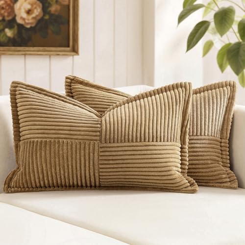 MIULEE Decorative Lumbar Throw Pillow Covers 12x20 Inch Brown 2 Pack by MIULEE