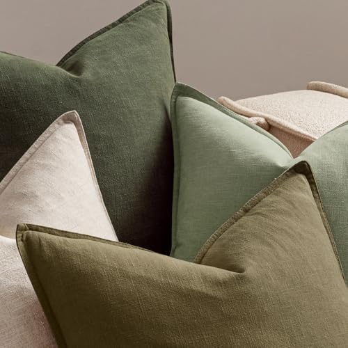 MIULEE Green and White Boho Linen Pillow Covers 20x20 Inch Pack of 4 - Image 6