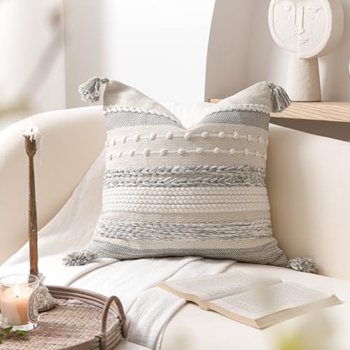 BlissBlush Gray Boho Decorative Throw Pillow Cover 22x22 Square Farmhouse - Image 6