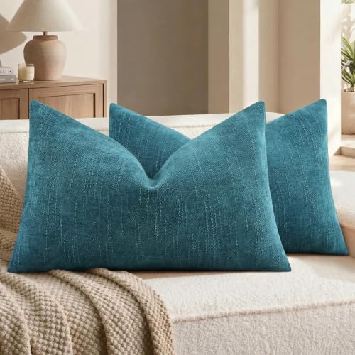 decorUhome Chenille Throw Pillow Covers 12x20 Set of 2, Dark Teal by decorUhome