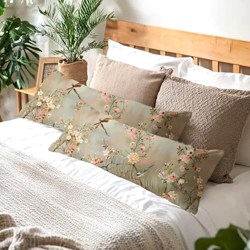 Chinoiserie Floral Bird 20x54 Body Pillow Cover, Grandmillennial Home Decor - Image 5