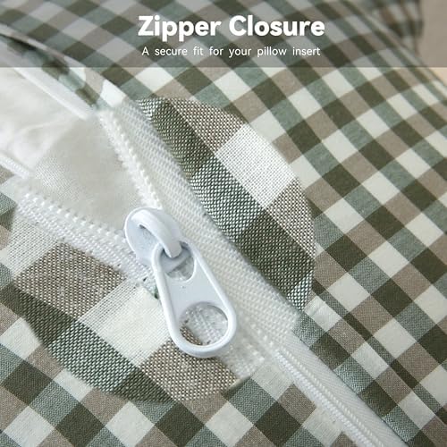 Gingham Throw Pillow Covers 22 x22, Sage Green/White, Ruffle Trim - Image 6