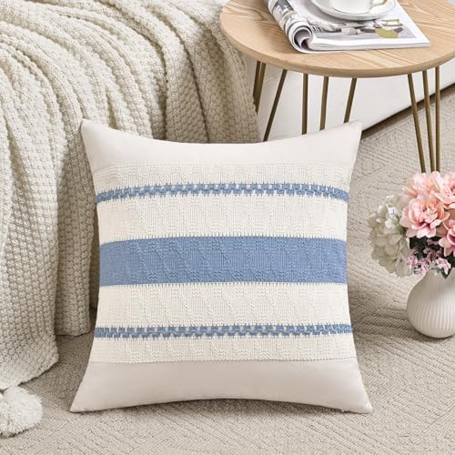 Fancy Homi Set of 2 Boho Light Blue Euro Decorative Throw Pillow Cover 26x26 - Image 2