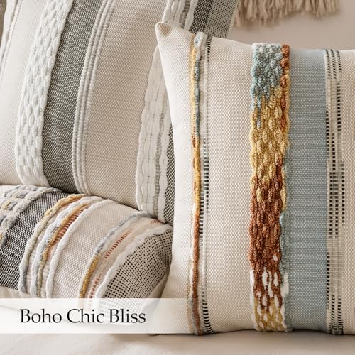 ANRODUO Boho Decorative Pillow Covers 20x20 Blue-Earth Tones Pack of 2 - Image 5