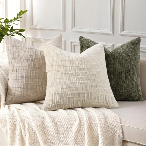 decorUhome Textured Chenille Throw Pillow Covers 22x22 Set of 2 Ivory - Image 4