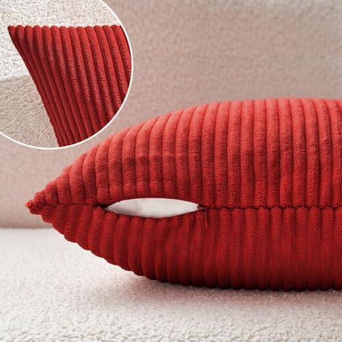 MIULEE Soft Corduroy Throw Pillow Covers Set of 2 22x22 Christmas Red - Image 4