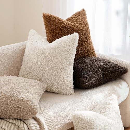 MIULEE Decorative Faux Fur Pillow Covers Sherpa 20x20 Bronze - Image 4