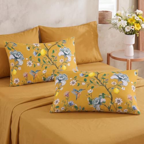 Bedorm 100% Cotton Pillowcases Set of 2 Queen Size Floral Pillow Cover Vinatge - Image 5