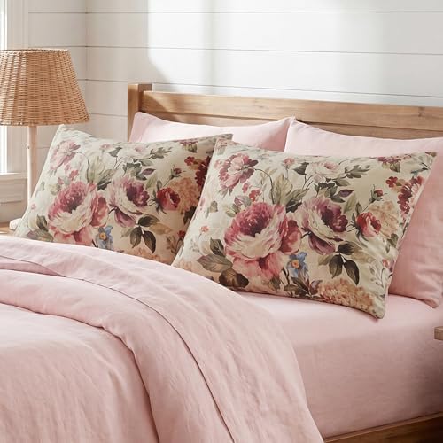 Bedorm Standard Size Pillow Covers Set of 2 Cotton Pillow Case Dark Pink Rose - Image 4