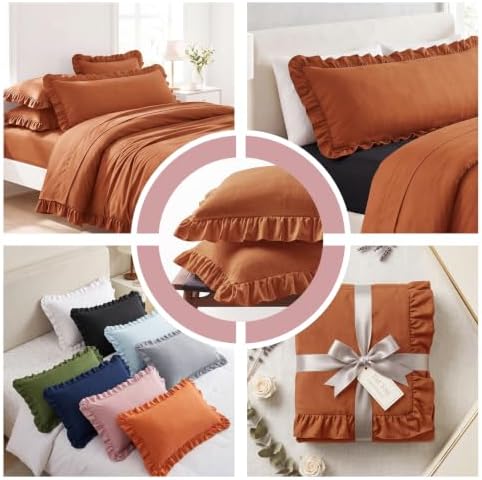 Set of 2 Brushed Microfiber Ruffle Pillow Cases Body Size Tangerine - Image 4