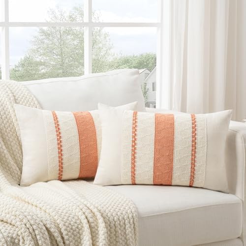 Fancy Homi Set of 2 Boho Coral Long Lumbar Decorative Throw Pillow Cover 16x24 by Fancy+Homi