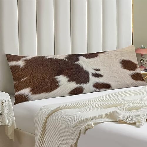 Cow Print Body Pillow Cover Brown Cowhide Western Farmhouse Long Pillow Case - Image 2