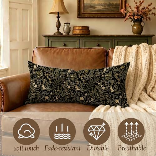 Moody Dark Botanical Floral 14x36 Long Lumbar Pillow Cover - Image 6